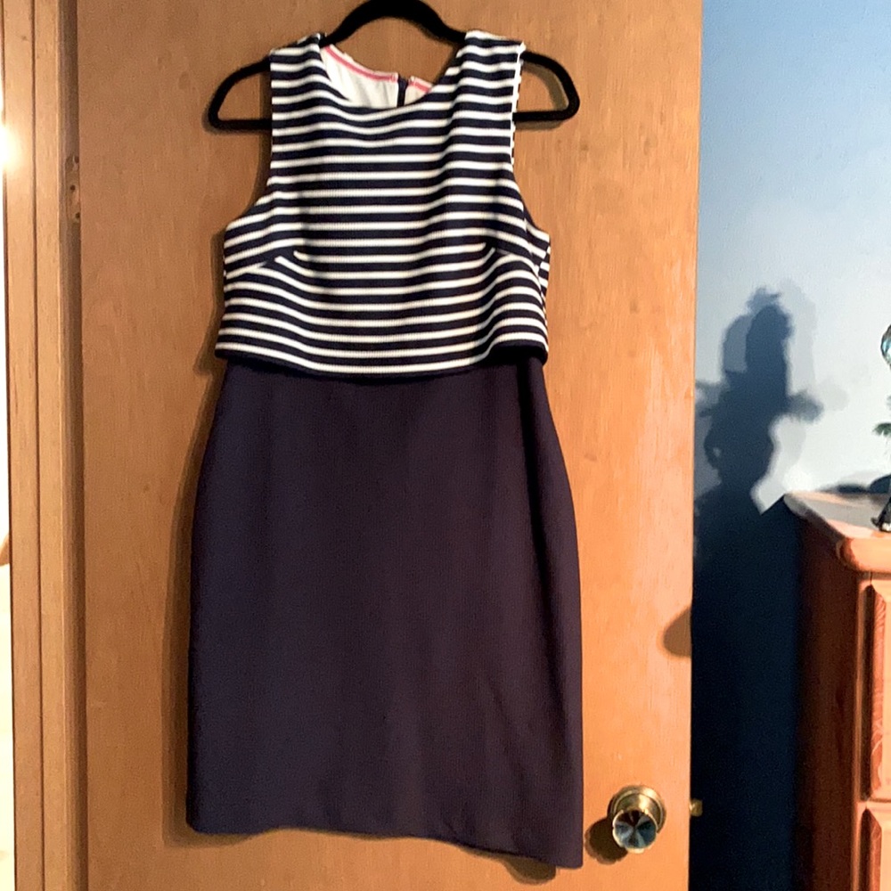 Navy striped dress.